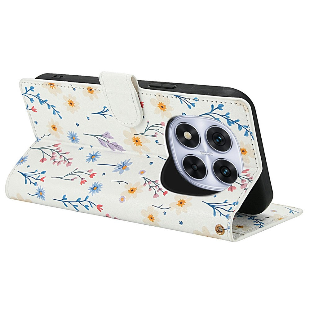 For Xiaomi Redmi Note 15 Pro 5G (Global) Wallet Case Rhombic Floral Design Leather Flip Phone Cover with Strap - A2