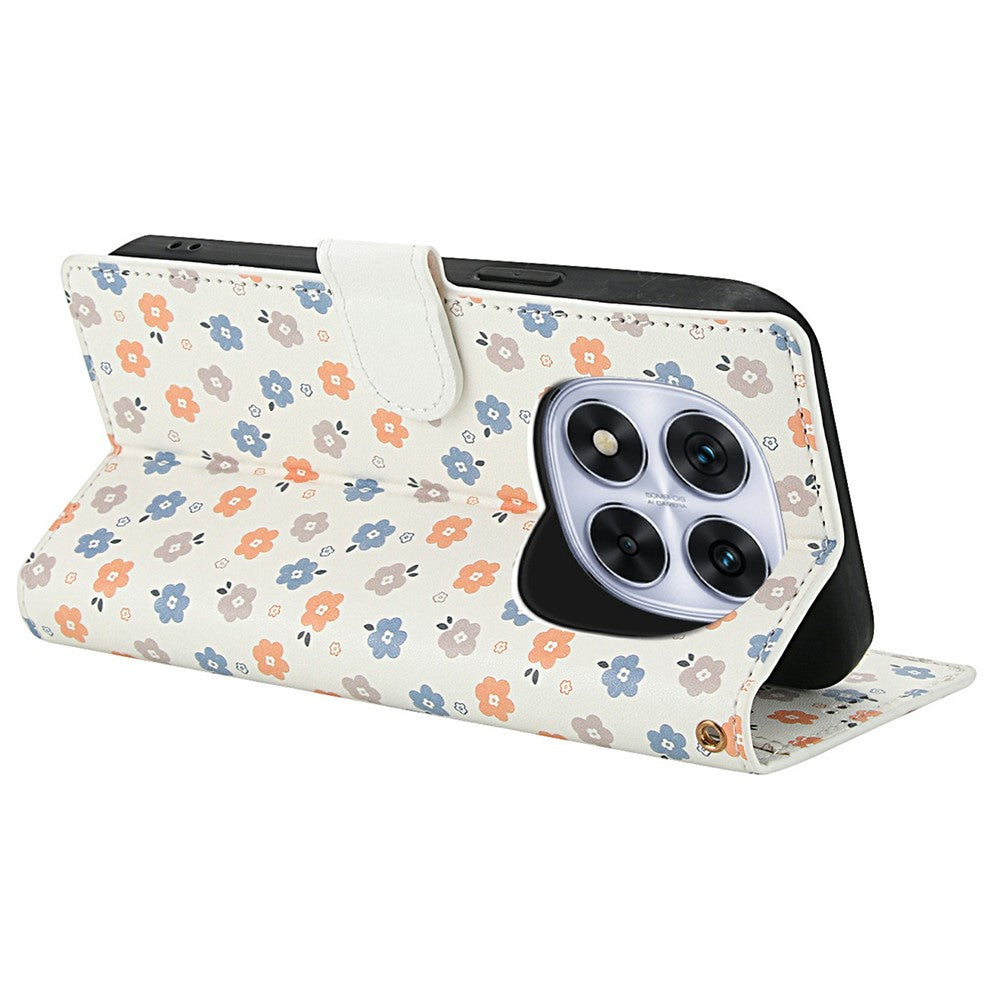 For Xiaomi Redmi Note 15 Pro 5G (Global) Wallet Case Rhombic Floral Design Leather Flip Phone Cover with Strap - A4