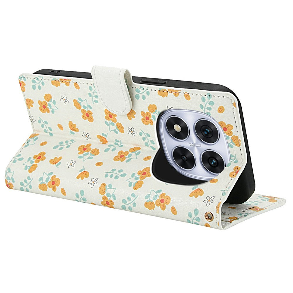 For Xiaomi Poco M8 Pro 5G / Redmi Note 15 Pro+ 5G (Global) Wallet Case Rhombic Floral Design Leather Flip Phone Cover with Strap - A3