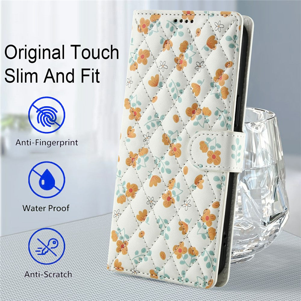 For Xiaomi Poco M8 Pro 5G / Redmi Note 15 Pro+ 5G (Global) Wallet Case Rhombic Floral Design Leather Flip Phone Cover with Strap - A3