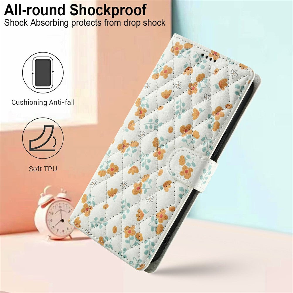 For Xiaomi Poco M8 Pro 5G / Redmi Note 15 Pro+ 5G (Global) Wallet Case Rhombic Floral Design Leather Flip Phone Cover with Strap - A3
