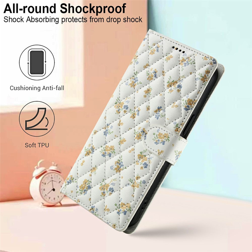 For Xiaomi Poco M8 Pro 5G / Redmi Note 15 Pro+ 5G (Global) Wallet Case Rhombic Floral Design Leather Flip Phone Cover with Strap - A5