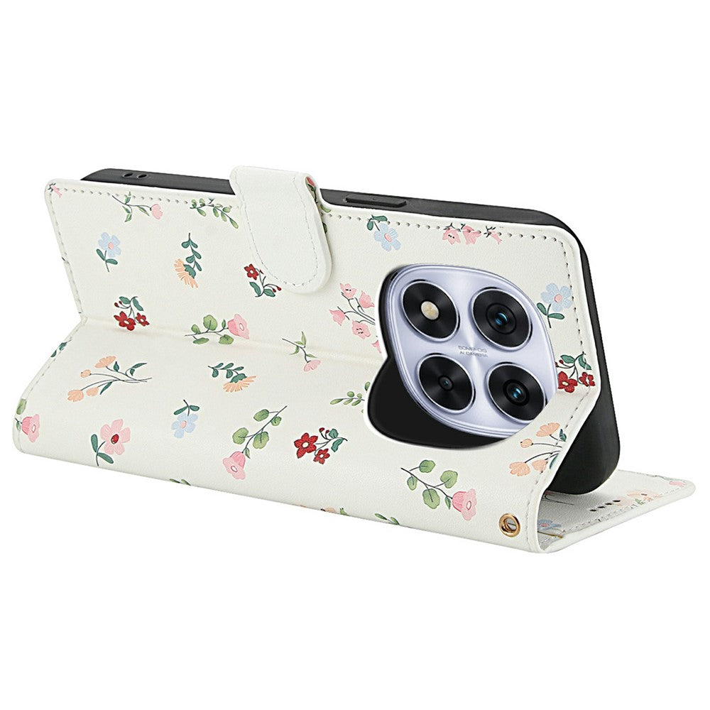 For Xiaomi Poco M8 Pro 5G / Redmi Note 15 Pro+ 5G (Global) Wallet Case Rhombic Floral Design Leather Flip Phone Cover with Strap - A1