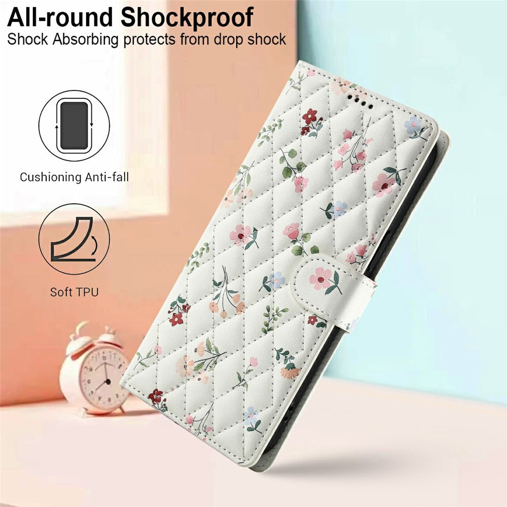 For Xiaomi Poco M8 Pro 5G / Redmi Note 15 Pro+ 5G (Global) Wallet Case Rhombic Floral Design Leather Flip Phone Cover with Strap - A1