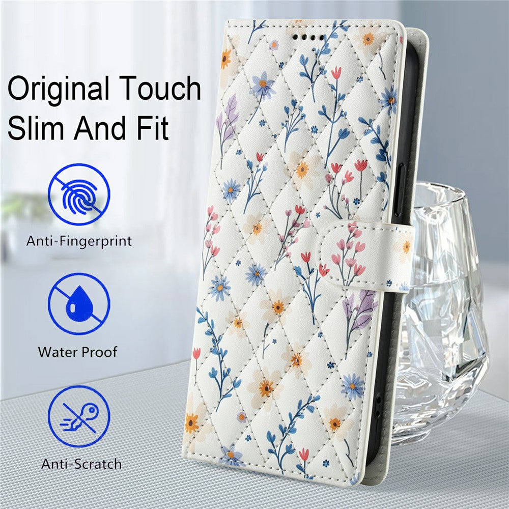 For Xiaomi Poco M8 Pro 5G / Redmi Note 15 Pro+ 5G (Global) Wallet Case Rhombic Floral Design Leather Flip Phone Cover with Strap - A2