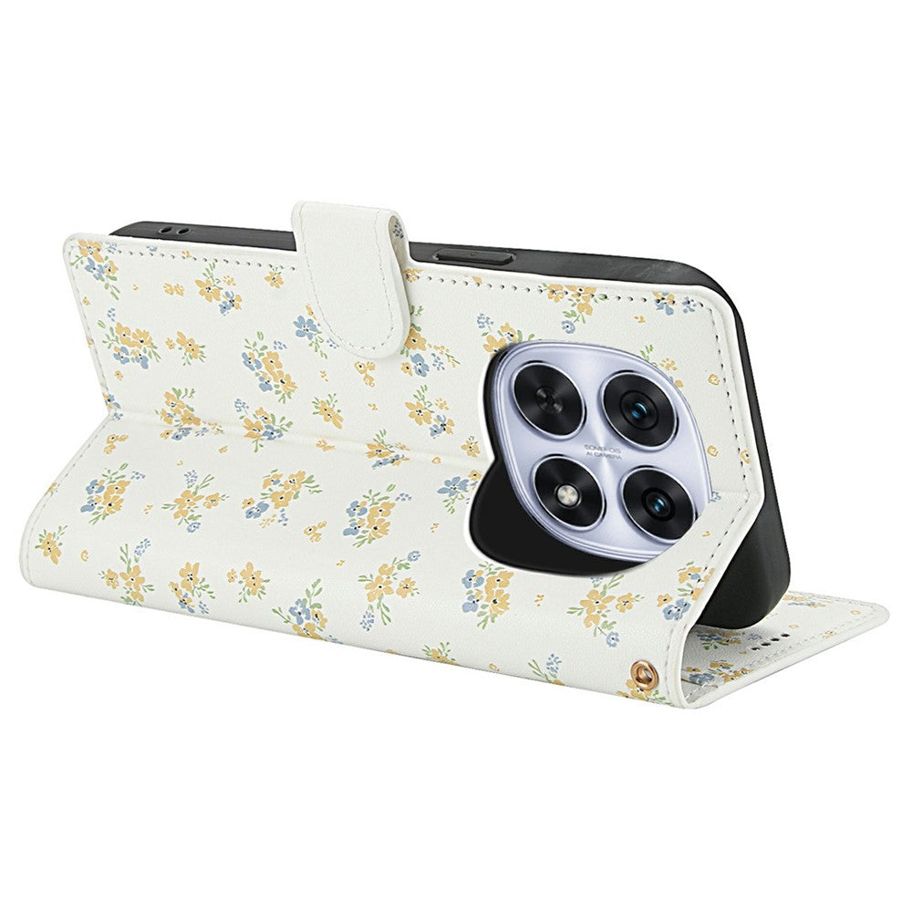 For Xiaomi Poco M8 5G / Redmi Note 15 5G (Global) / 15 4G (Global) Wallet Case Rhombic Floral Design Leather Flip Phone Cover with Strap - A5