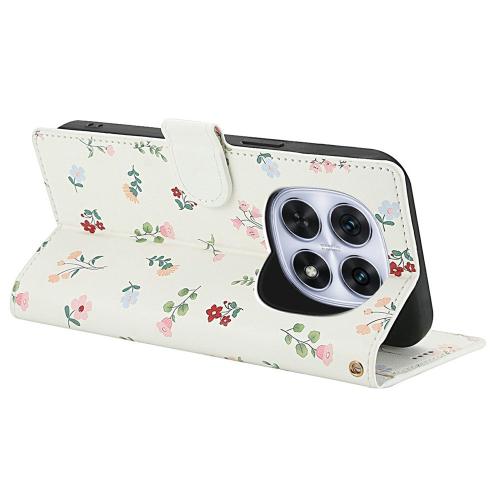 For Xiaomi Poco M8 5G / Redmi Note 15 5G (Global) / 15 4G (Global) Wallet Case Rhombic Floral Design Leather Flip Phone Cover with Strap - A1