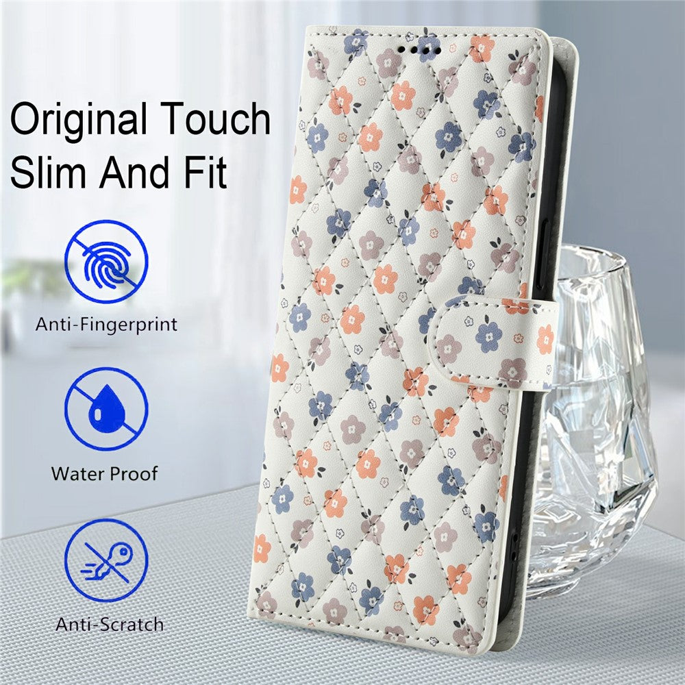 For Xiaomi Poco M8 5G / Redmi Note 15 5G (Global) / 15 4G (Global) Wallet Case Rhombic Floral Design Leather Flip Phone Cover with Strap - A4