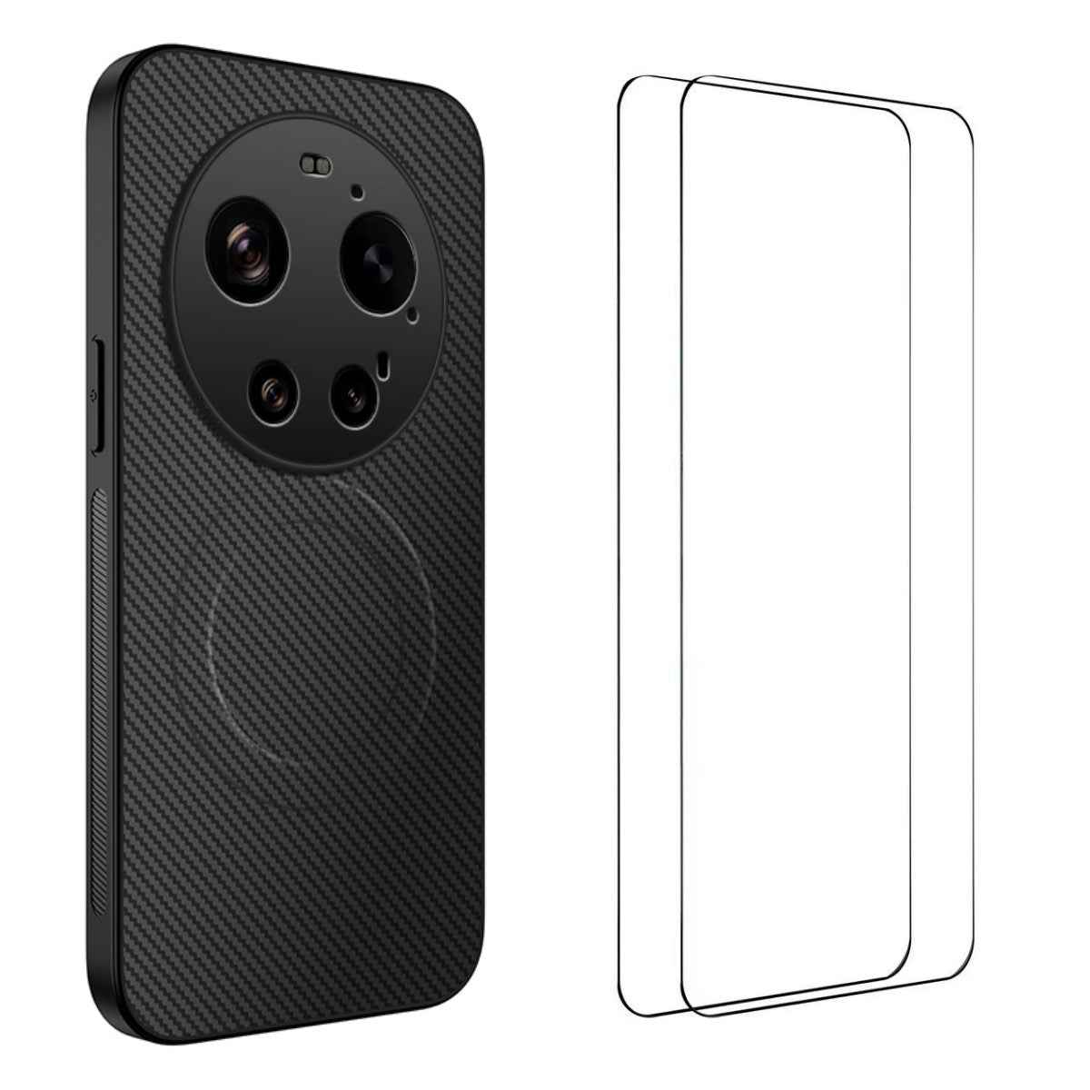 For Xiaomi 17 Ultra 5G Magnetic Case WANLONFENG TQ1 Series Carbon Fiber Texture PC TPU Phone Cover with 2Pcs Screen Films - Black