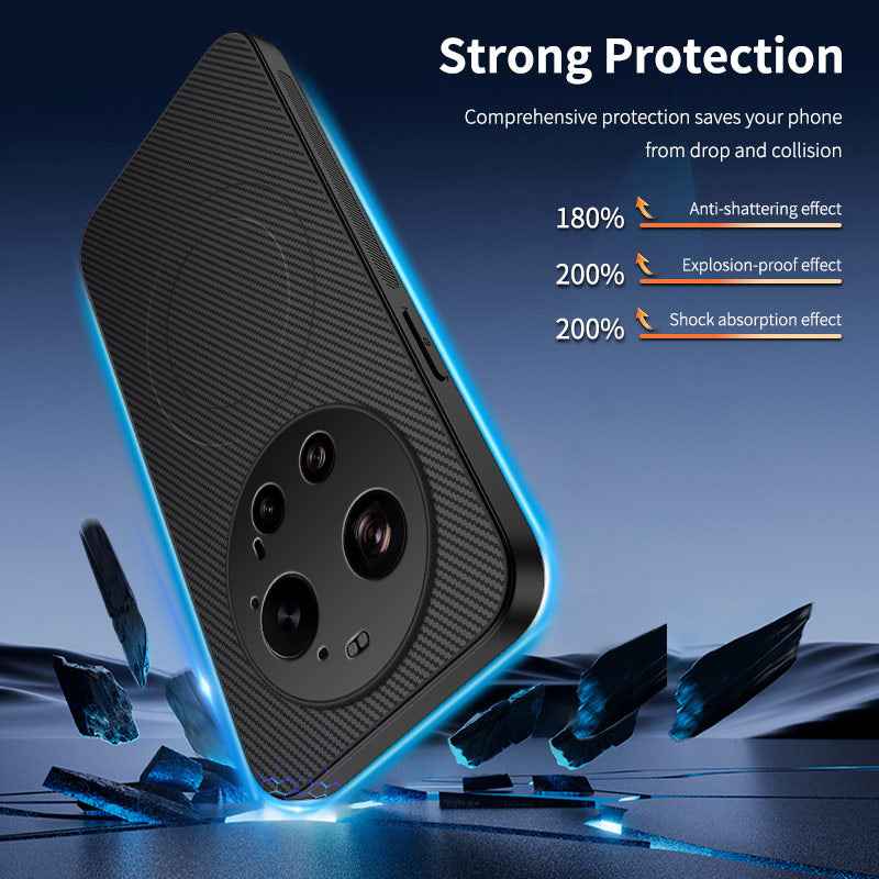 For Xiaomi 17 Ultra 5G Magnetic Case WANLONFENG TQ1 Series Carbon Fiber Texture PC TPU Phone Cover with 2Pcs Screen Films - Sapphire