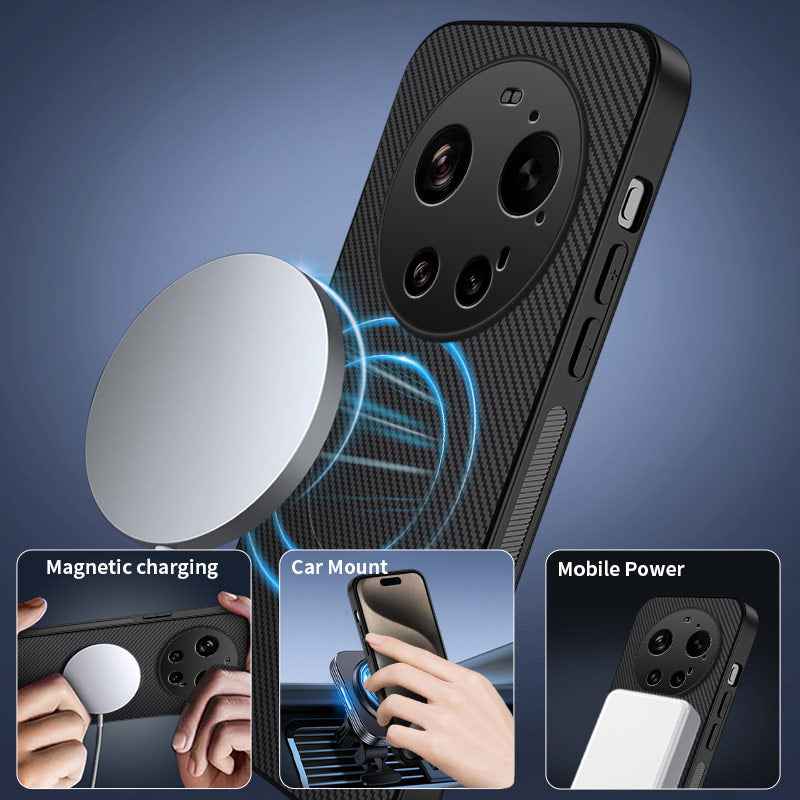 For Xiaomi 17 Ultra 5G Magnetic Case WANLONFENG TQ1 Series Carbon Fiber Texture PC TPU Phone Cover with 2Pcs Screen Films - Sapphire