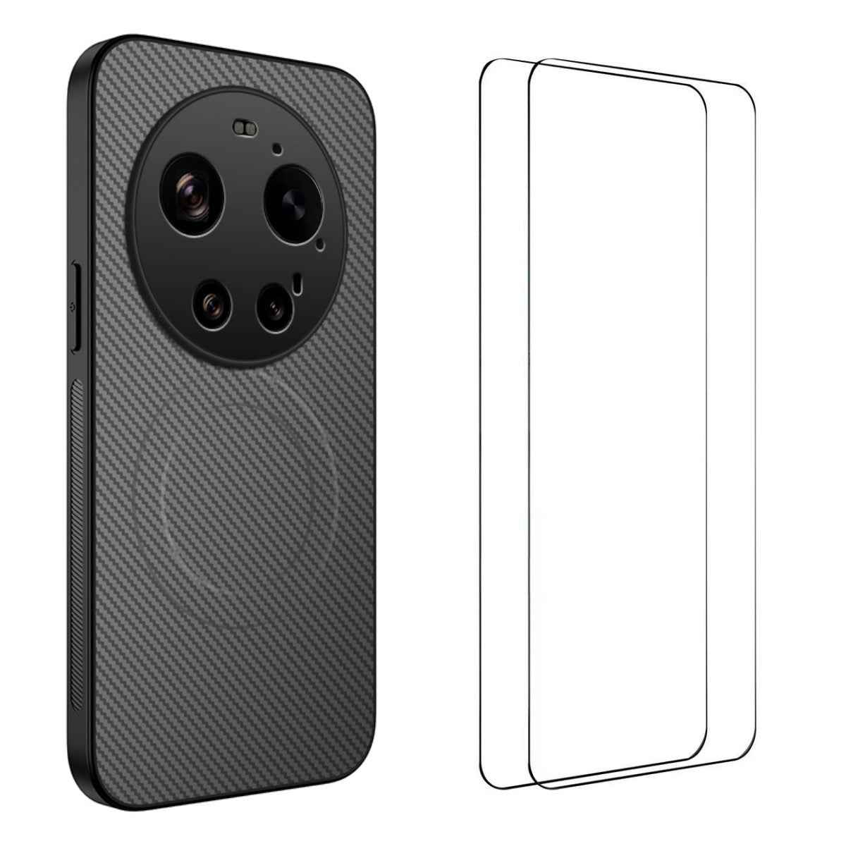 For Xiaomi 17 Ultra 5G Magnetic Case WANLONFENG TQ1 Series Carbon Fiber Texture PC TPU Phone Cover with 2Pcs Screen Films - Grey