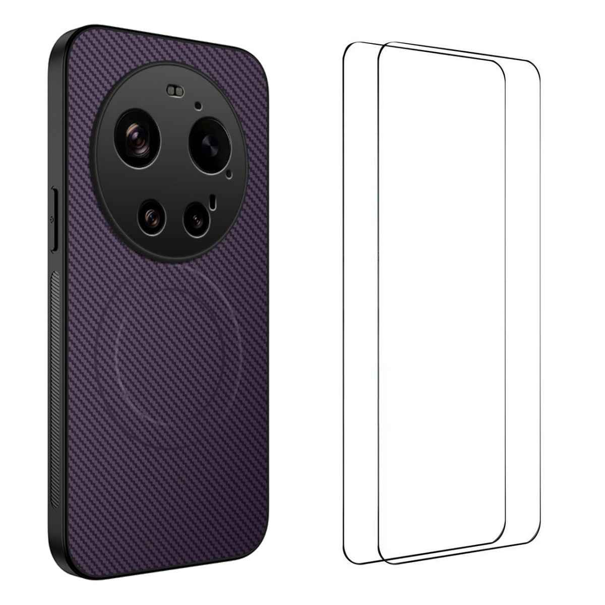 For Xiaomi 17 Ultra 5G Magnetic Case WANLONFENG TQ1 Series Carbon Fiber Texture PC TPU Phone Cover with 2Pcs Screen Films - Purple