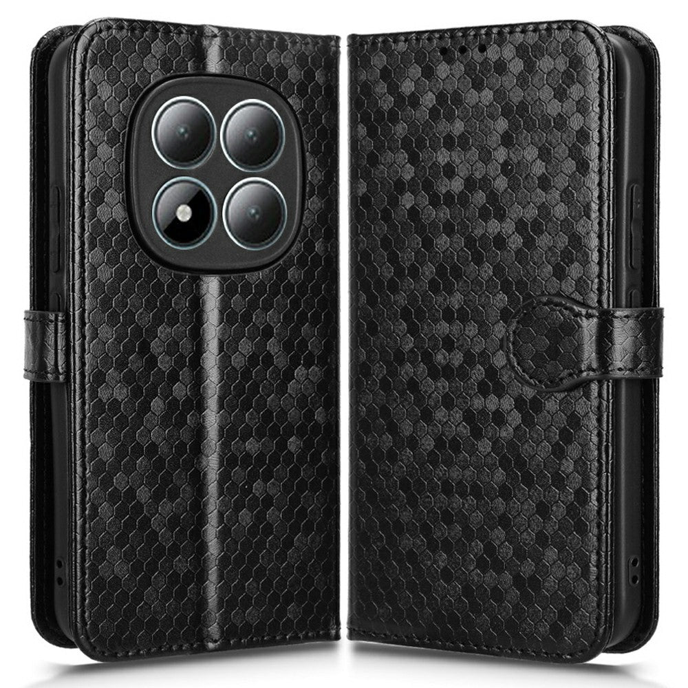 For Xiaomi Redmi Note 15 4G (Global) Wallet Case Dot Pattern Imprint PU Leather Phone Cover with Wrist Strap - Black