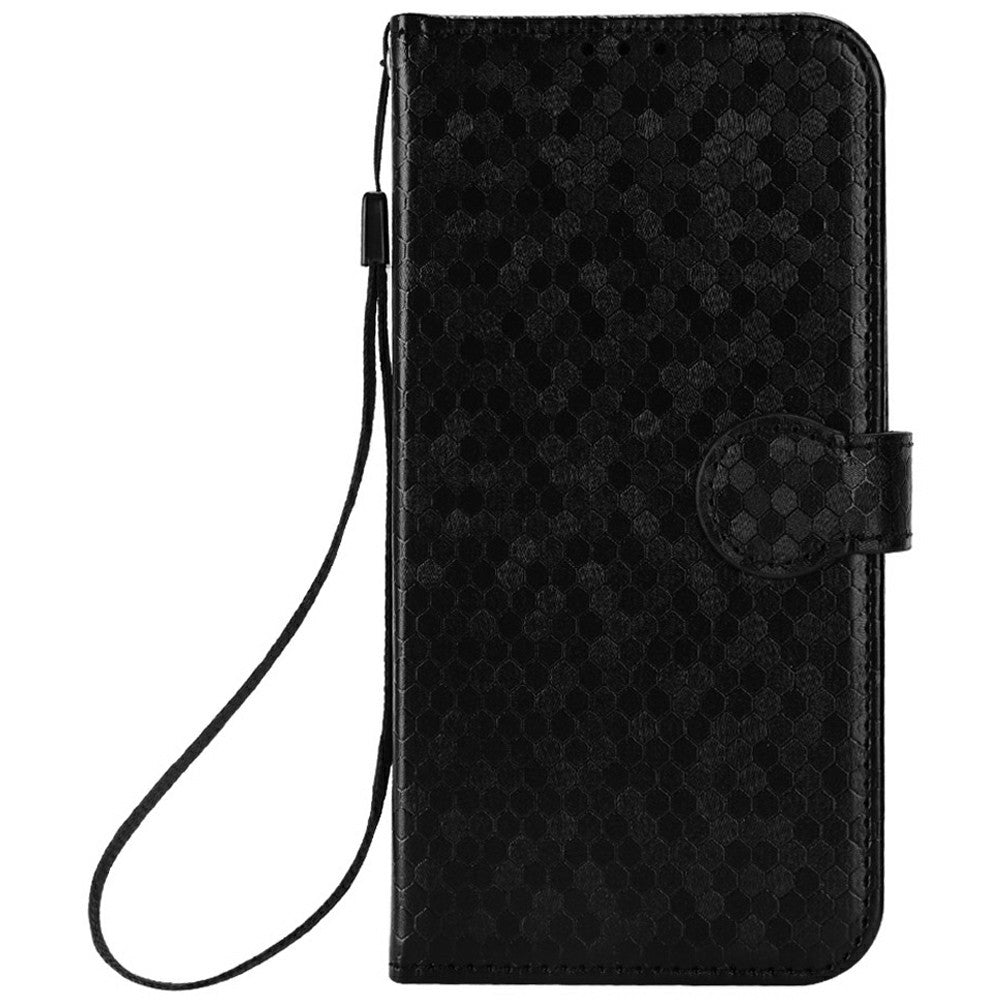 For Xiaomi Redmi Note 15 4G (Global) Wallet Case Dot Pattern Imprint PU Leather Phone Cover with Wrist Strap - Black