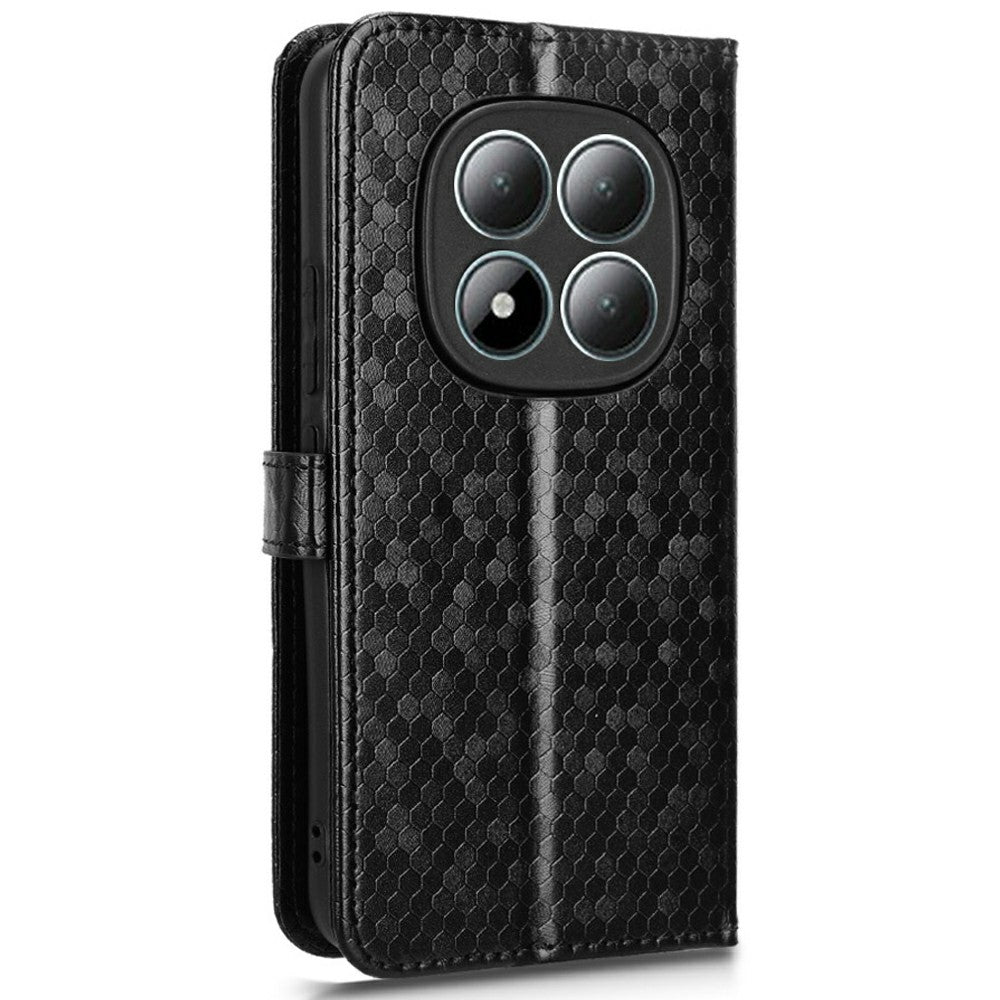 For Xiaomi Redmi Note 15 4G (Global) Wallet Case Dot Pattern Imprint PU Leather Phone Cover with Wrist Strap - Black
