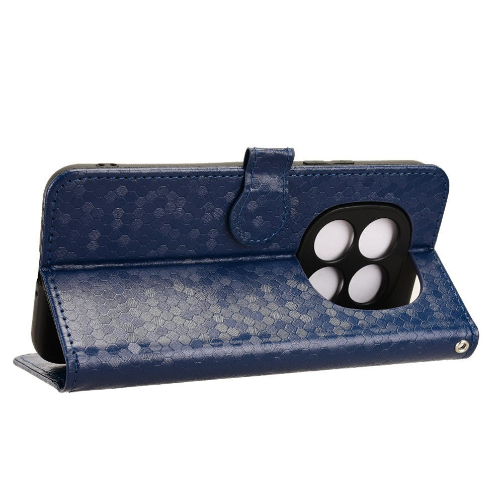 For Xiaomi Redmi Note 15 4G (Global) Wallet Case Dot Pattern Imprint PU Leather Phone Cover with Wrist Strap - Dark Blue