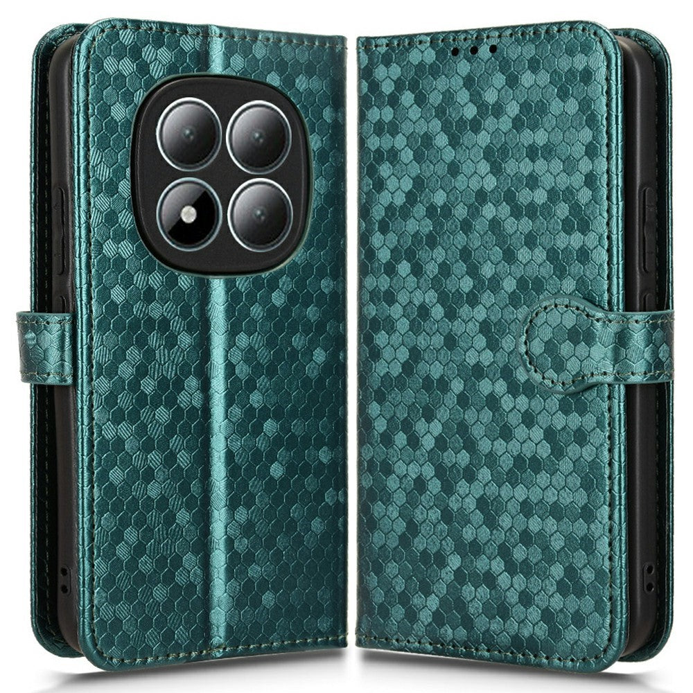 For Xiaomi Redmi Note 15 4G (Global) Wallet Case Dot Pattern Imprint PU Leather Phone Cover with Wrist Strap - Green