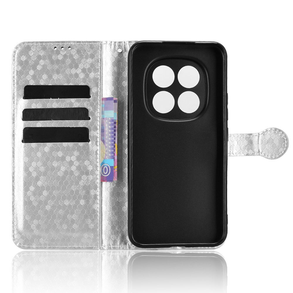 For Xiaomi Redmi Note 15 4G (Global) Wallet Case Dot Pattern Imprint PU Leather Phone Cover with Wrist Strap - Silver