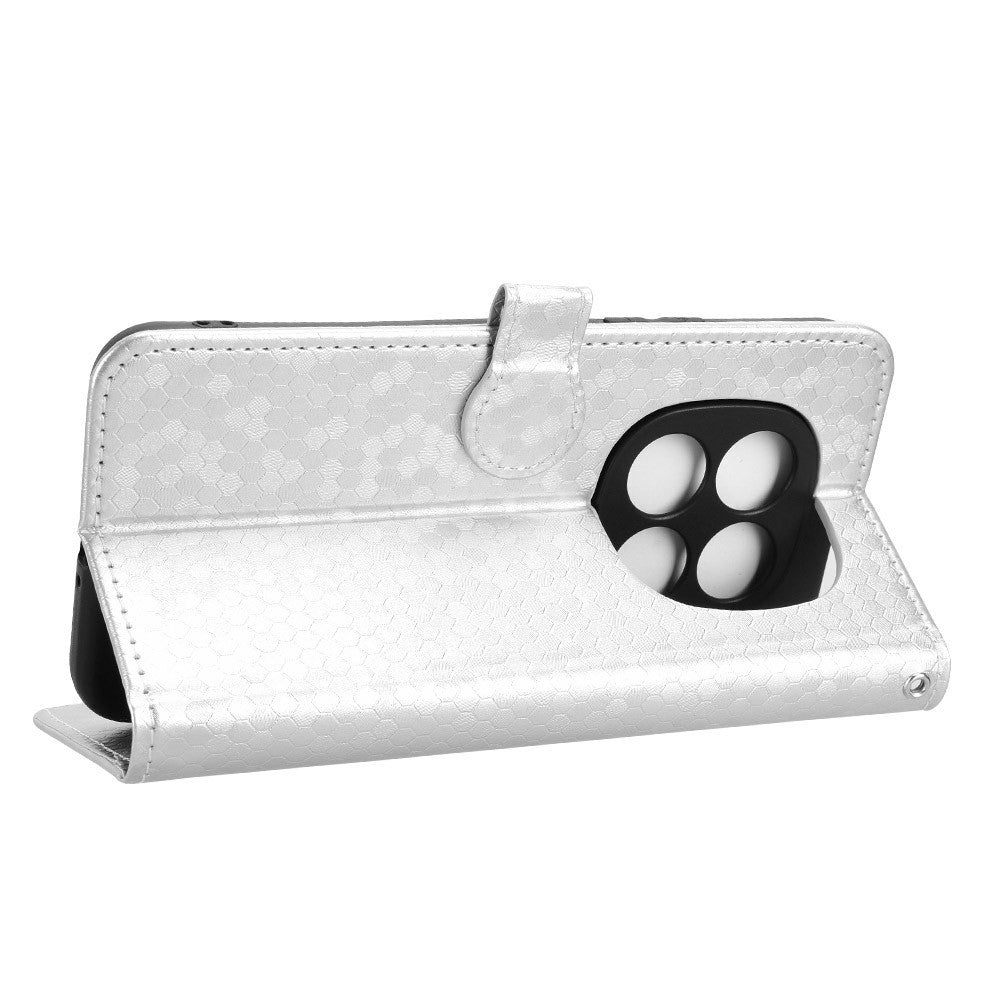 For Xiaomi Redmi Note 15 4G (Global) Wallet Case Dot Pattern Imprint PU Leather Phone Cover with Wrist Strap - Silver