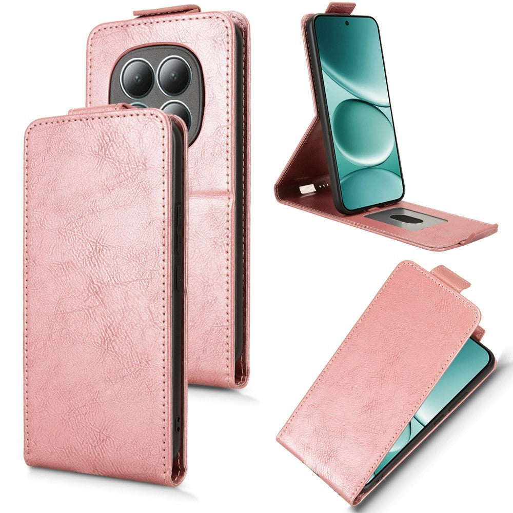 For Xiaomi Redmi Note 15 4G (Global) Stand Case Magnetic Clasp Vertical Flip Leather Phone Cover with Card Holder - Rose Gold