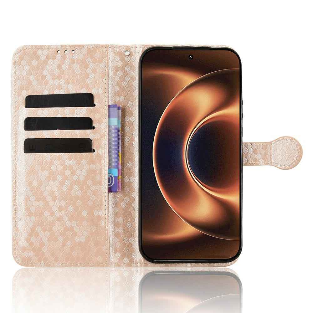 For Xiaomi 17 Ultra 5G Wallet Case Dot Pattern Imprint PU Leather Phone Cover with Wrist Strap - Rose Gold