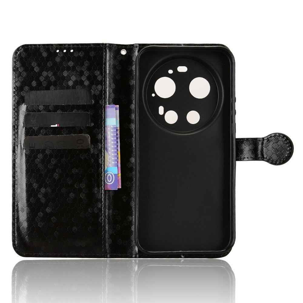 For Xiaomi 17 Ultra 5G Wallet Case Dot Pattern Imprint PU Leather Phone Cover with Wrist Strap - Black