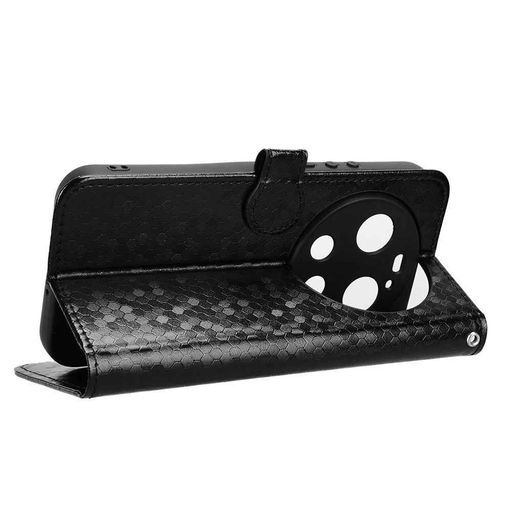 For Xiaomi 17 Ultra 5G Wallet Case Dot Pattern Imprint PU Leather Phone Cover with Wrist Strap - Black