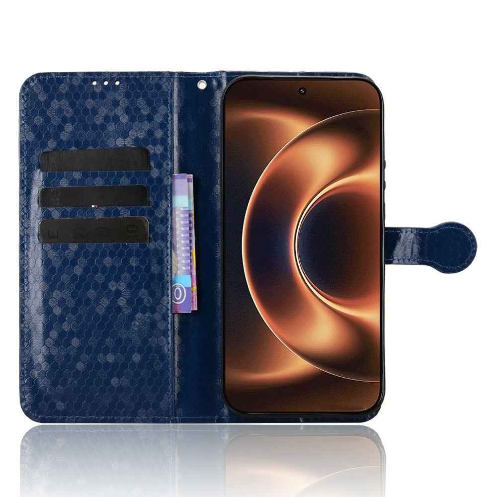 For Xiaomi 17 Ultra 5G Wallet Case Dot Pattern Imprint PU Leather Phone Cover with Wrist Strap - Dark Blue