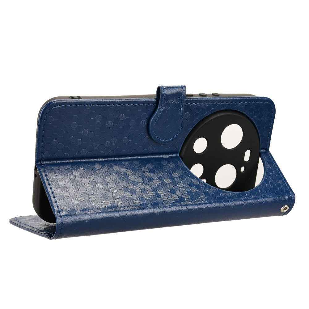For Xiaomi 17 Ultra 5G Wallet Case Dot Pattern Imprint PU Leather Phone Cover with Wrist Strap - Dark Blue