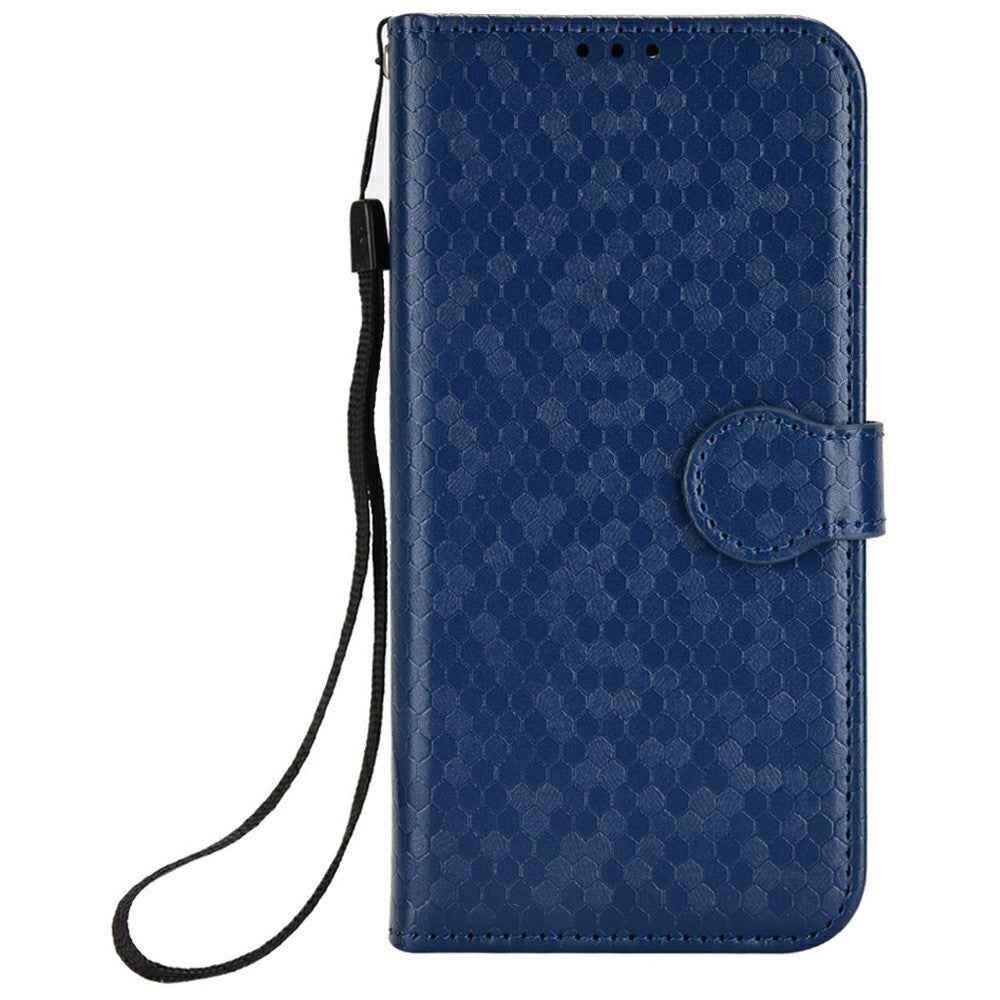 For Xiaomi 17 Ultra 5G Wallet Case Dot Pattern Imprint PU Leather Phone Cover with Wrist Strap - Dark Blue