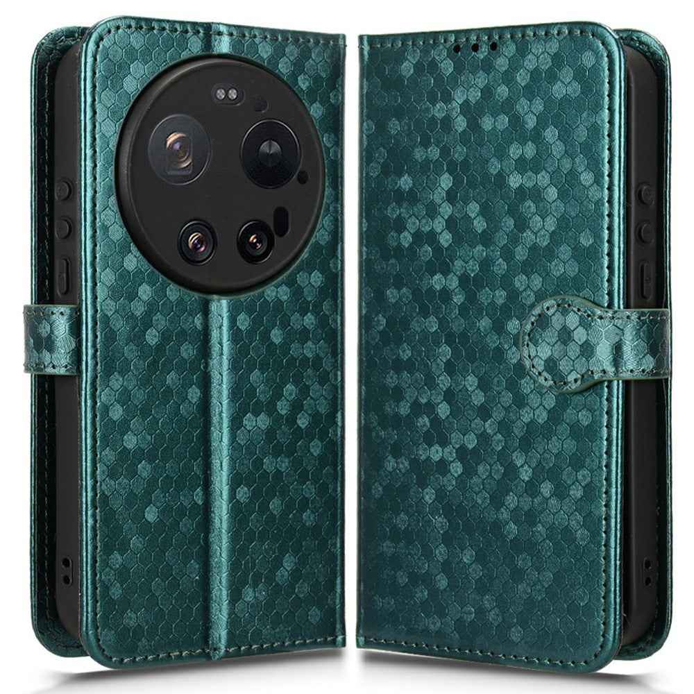 For Xiaomi 17 Ultra 5G Wallet Case Dot Pattern Imprint PU Leather Phone Cover with Wrist Strap - Green
