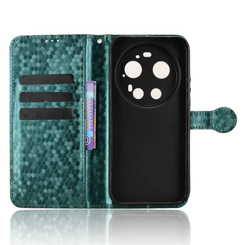 For Xiaomi 17 Ultra 5G Wallet Case Dot Pattern Imprint PU Leather Phone Cover with Wrist Strap - Green