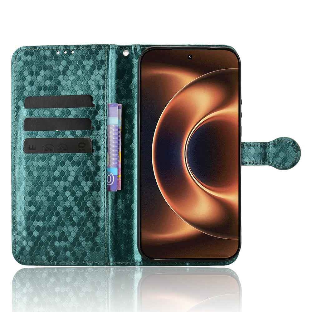 For Xiaomi 17 Ultra 5G Wallet Case Dot Pattern Imprint PU Leather Phone Cover with Wrist Strap - Green
