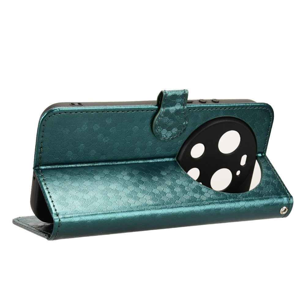 For Xiaomi 17 Ultra 5G Wallet Case Dot Pattern Imprint PU Leather Phone Cover with Wrist Strap - Green