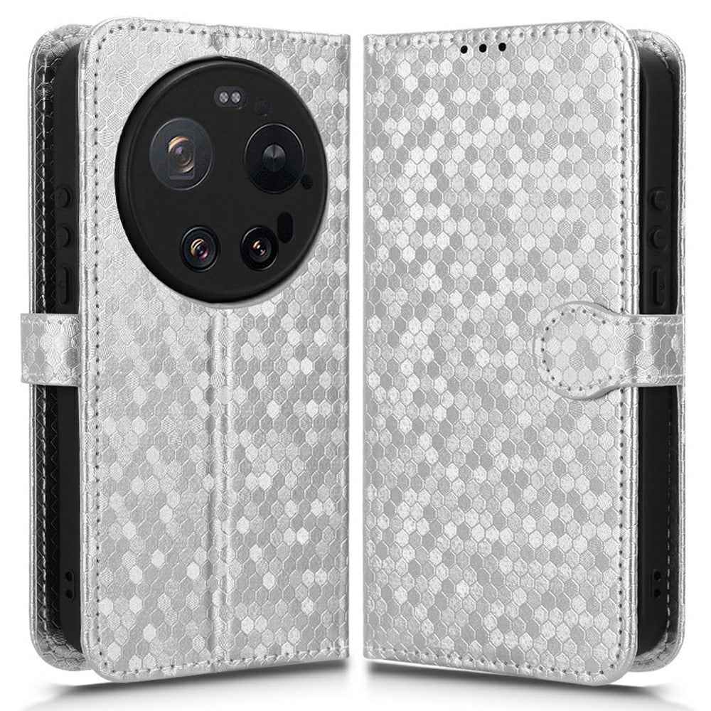 For Xiaomi 17 Ultra 5G Wallet Case Dot Pattern Imprint PU Leather Phone Cover with Wrist Strap - Silver
