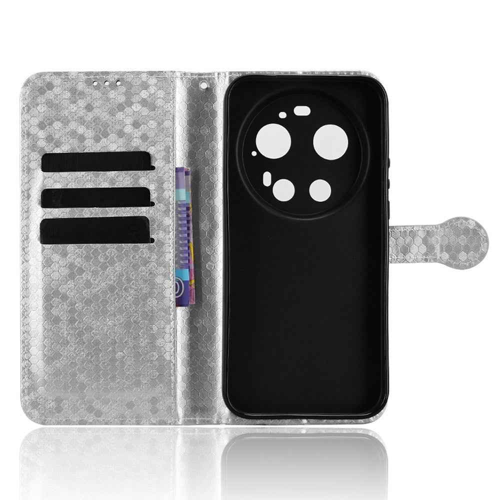 For Xiaomi 17 Ultra 5G Wallet Case Dot Pattern Imprint PU Leather Phone Cover with Wrist Strap - Silver