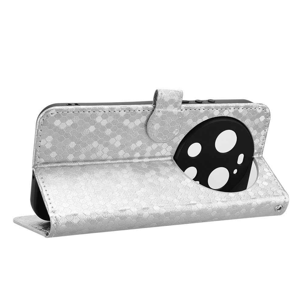 For Xiaomi 17 Ultra 5G Wallet Case Dot Pattern Imprint PU Leather Phone Cover with Wrist Strap - Silver