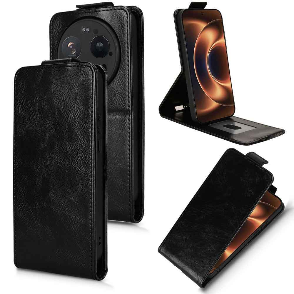 For Xiaomi 17 Ultra 5G Stand Case Magnetic Clasp Vertical Flip Leather Phone Cover with Card Holder - Black