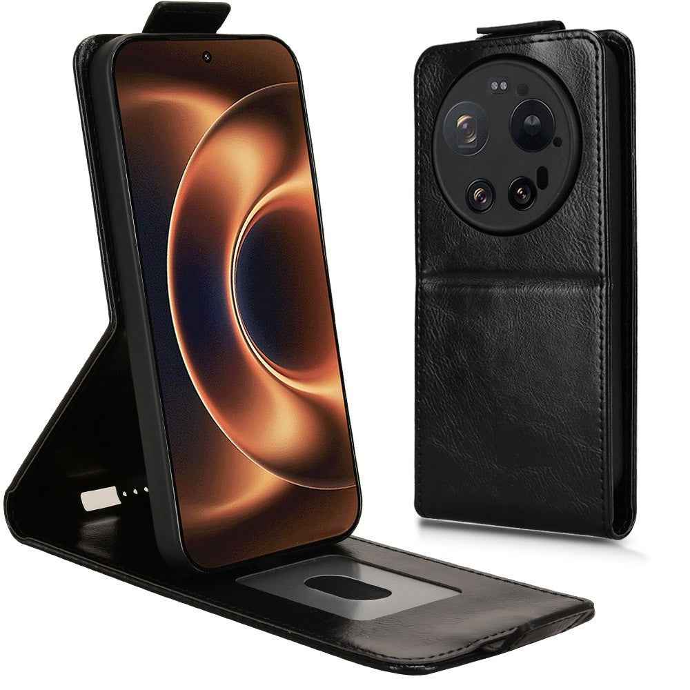 For Xiaomi 17 Ultra 5G Stand Case Magnetic Clasp Vertical Flip Leather Phone Cover with Card Holder - Black