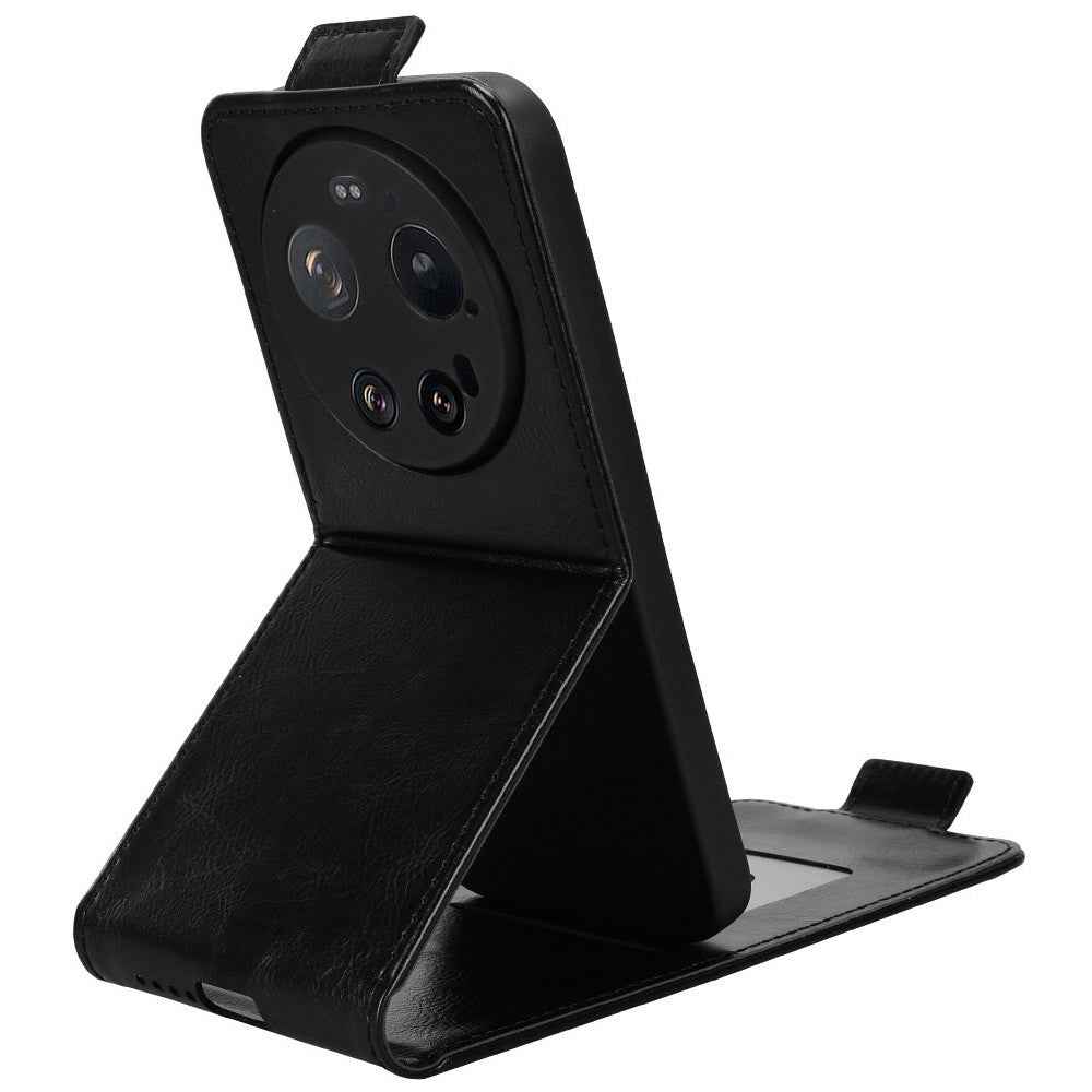 For Xiaomi 17 Ultra 5G Stand Case Magnetic Clasp Vertical Flip Leather Phone Cover with Card Holder - Black
