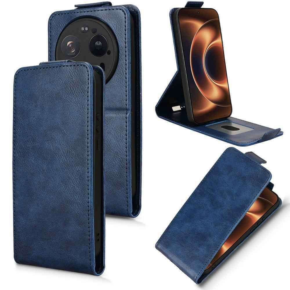 For Xiaomi 17 Ultra 5G Stand Case Magnetic Clasp Vertical Flip Leather Phone Cover with Card Holder - Dark Blue