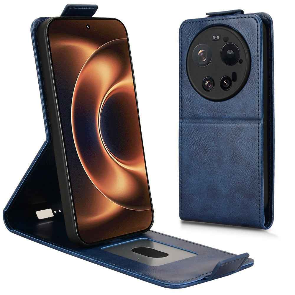 For Xiaomi 17 Ultra 5G Stand Case Magnetic Clasp Vertical Flip Leather Phone Cover with Card Holder - Dark Blue