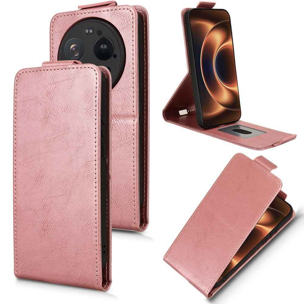 For Xiaomi 17 Ultra 5G Stand Case Magnetic Clasp Vertical Flip Leather Phone Cover with Card Holder - Rose Gold