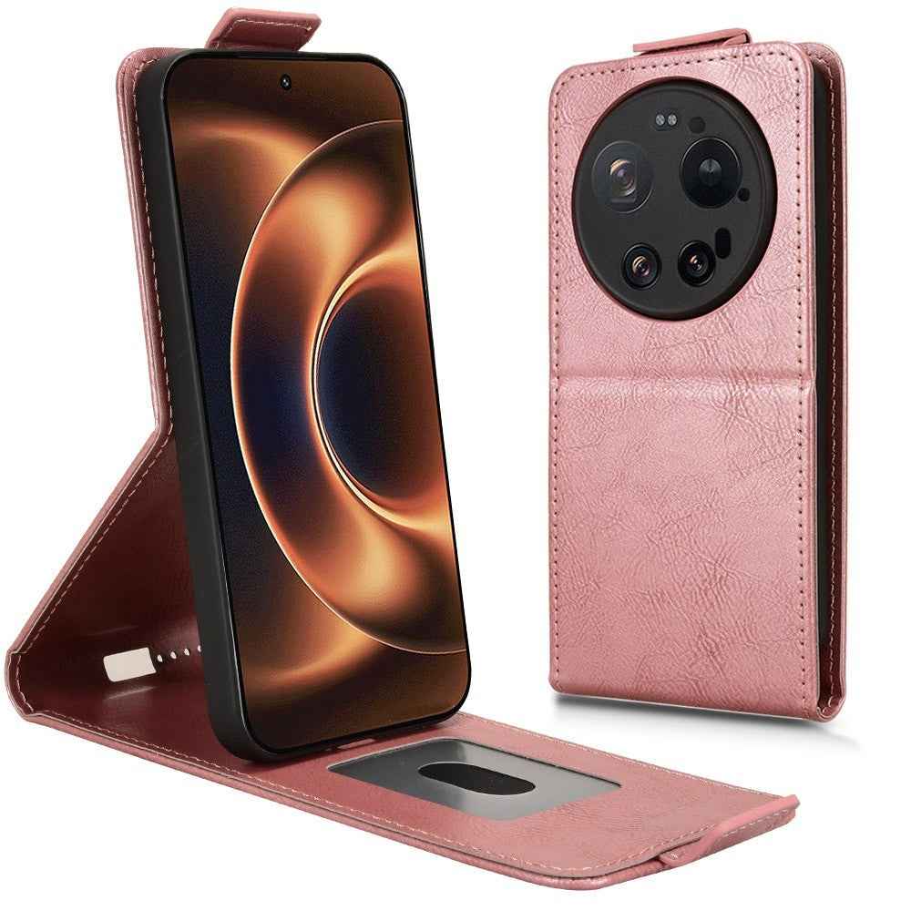 For Xiaomi 17 Ultra 5G Stand Case Magnetic Clasp Vertical Flip Leather Phone Cover with Card Holder - Rose Gold