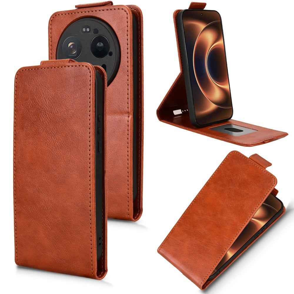 For Xiaomi 17 Ultra 5G Stand Case Magnetic Clasp Vertical Flip Leather Phone Cover with Card Holder - Orange