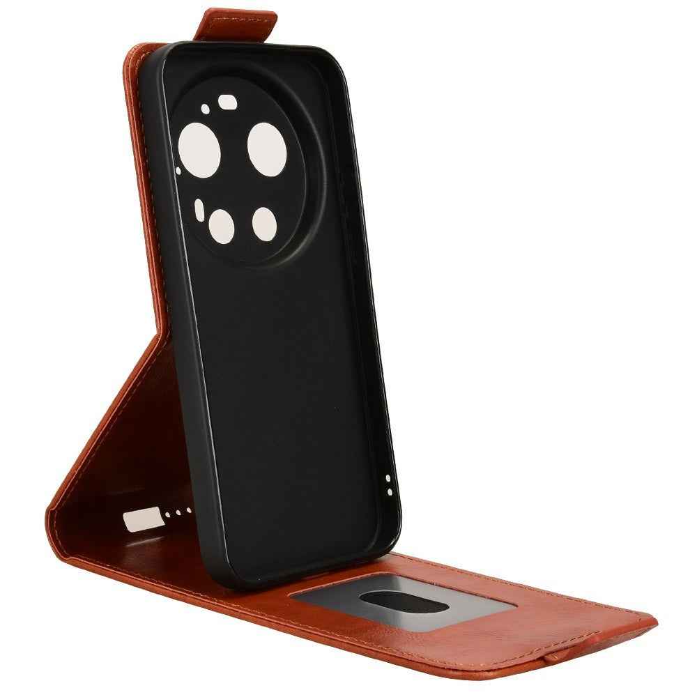 For Xiaomi 17 Ultra 5G Stand Case Magnetic Clasp Vertical Flip Leather Phone Cover with Card Holder - Orange