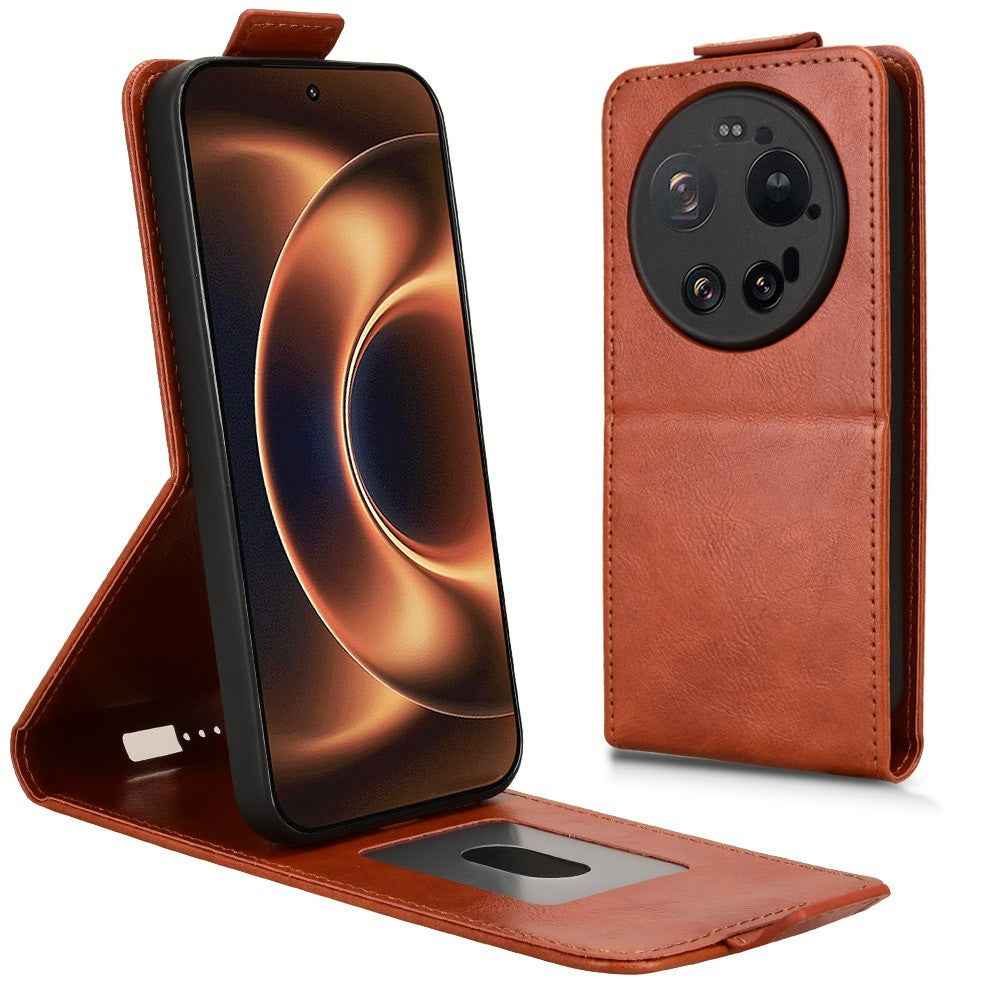 For Xiaomi 17 Ultra 5G Stand Case Magnetic Clasp Vertical Flip Leather Phone Cover with Card Holder - Orange