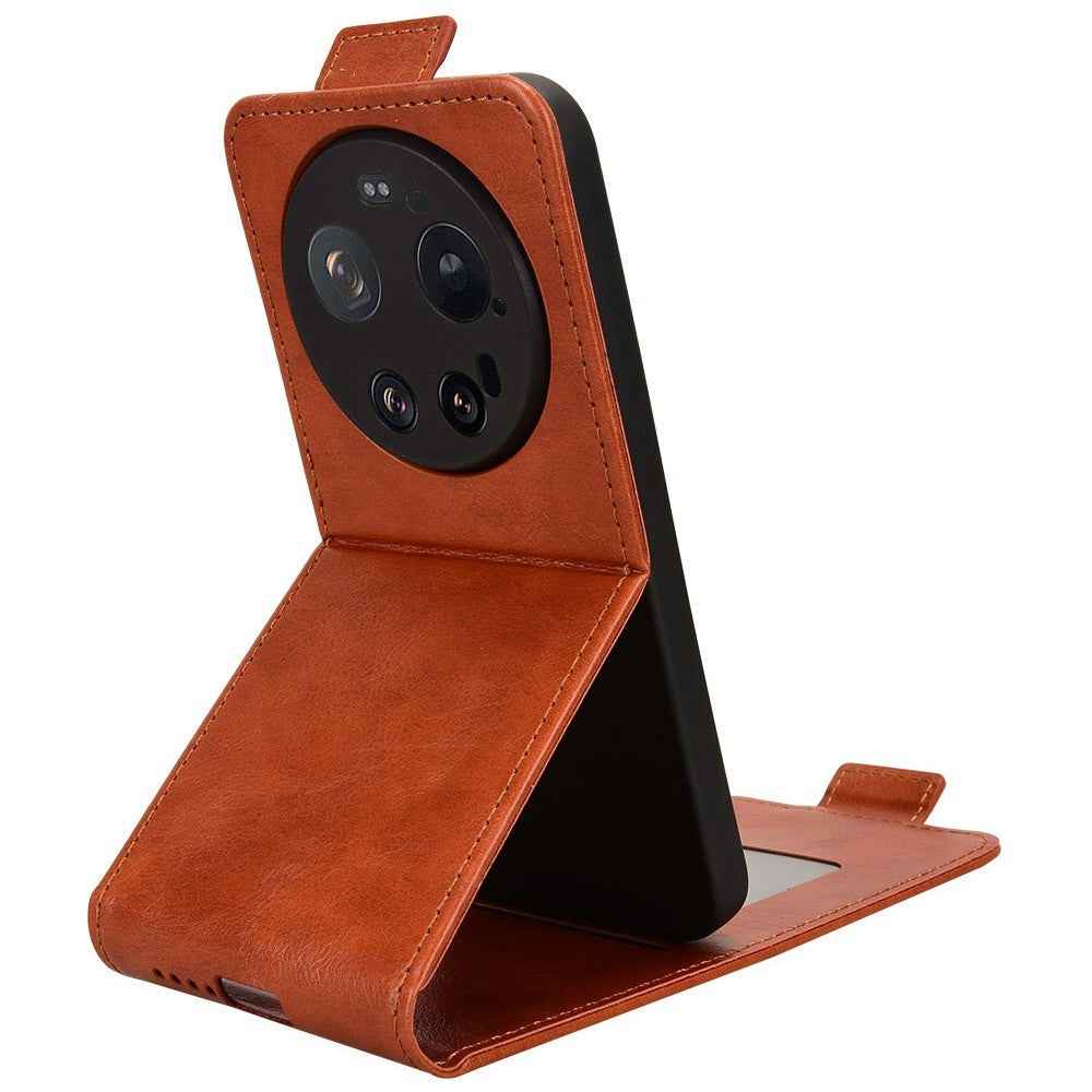 For Xiaomi 17 Ultra 5G Stand Case Magnetic Clasp Vertical Flip Leather Phone Cover with Card Holder - Orange