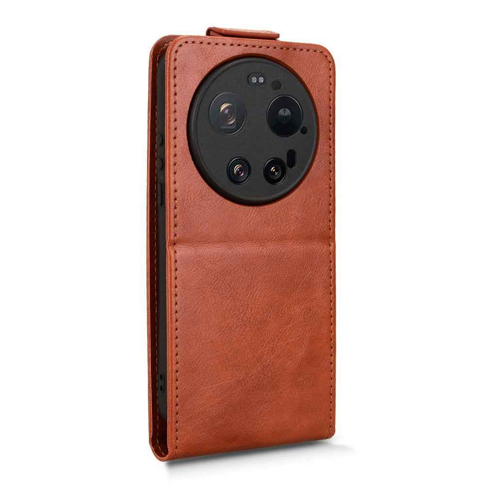 For Xiaomi 17 Ultra 5G Stand Case Magnetic Clasp Vertical Flip Leather Phone Cover with Card Holder - Orange